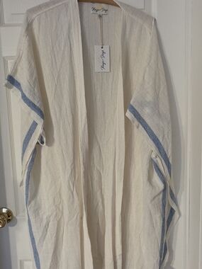 Rays For Days NWT OS Cream Open Kimono with Blue Trim